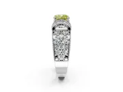 Pave Engagement Ring Setting for Fancy Yellow Cushion Cut Center with Curved Accent Rows, Openwork and Prong Head in Platinum