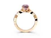 Solitaire Engagement Ring Setting for Fancy Pink Radiant Cut Center with Carved Leaf Shoulders and Prong Head in Rose Gold