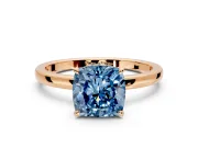 Hidden Halo Engagement Ring Setting for Fancy Blue Cushion Cut Center with Plain Band and Tall Prong Head in Rose Gold