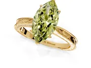 Solitaire Engagement Ring Setting for Fancy Yellow Marquise Center with Engraved Milgrain Band and Prong Head in Yellow Gold