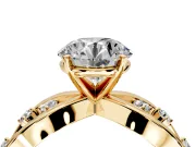 Solitaire Engagement Ring Setting for Round Cut Center with Criss-Cross Accent Band and Prong Head in Yellow Gold