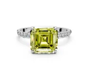 Solitaire Engagement Ring Setting for Fancy Yellow Asscher Cut Center with Pave Accents and Prong Head in Platinum