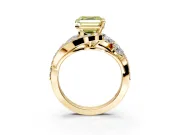 Halo Engagement Ring Setting for Fancy Yellow Asscher Cut Center with Marquise and Pave Bypass Band and Prong Head in Yellow Gold