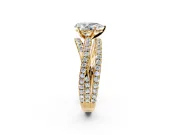 Solitaire Engagement Ring Setting for Pear-Shaped Center with Woven 3-Strand Pave Band and Prong Head in Yellow Gold