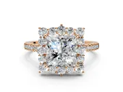 Halo Engagement Ring Setting for Princess Cut Center with Single-Row Pave, Open Basket and Prong Head in Rose Gold