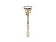 Solitaire Engagement Ring Setting for Fancy Blue Princess Cut Center with Widening Pave Band and Claw Prong Head in Yellow Gold