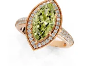 Milgrain Halo Engagement Ring Setting for Fancy Yellow Marquise Center with Three-Sided Pave Band and Prong Head in Rose Gold