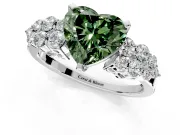 Cluster Engagement Ring Setting for Fancy Green Heart-Shaped Center with 2-Row Shoulder Clusters and Prong Head in White Gold