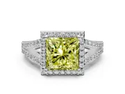 Halo Engagement Ring Setting for Fancy Yellow Princess Cut Center with Pave Split Shank and Prong Head in Platinum