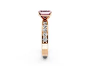 Solitaire Engagement Ring Setting for Fancy Pink Asscher Cut Center with Channel-Set Accents and Prong Head in Rose Gold