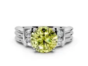 Solitaire Engagement Ring Setting for Fancy Yellow Round Cut Center with Grooved Bar Accent Band and Prong Head in White Gold