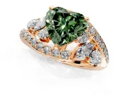 Halo Engagement Ring Setting for Fancy Green Heart-Shaped Center with Marquise and Pave Bypass Band and Prong Head in Rose Gold