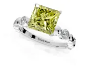 Solitaire Engagement Ring Setting for Fancy Yellow Princess Cut Center with Beaded Bezel Station Band and Prong Head in Platinum