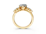 Cluster Engagement Ring Setting for Heart-Shaped Center with 2-Row Shoulder Clusters and Prong Head in Yellow Gold