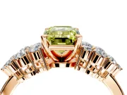 Cluster Engagement Ring Setting for Fancy Yellow Emerald Cut Center with 2-Row Shoulder Clusters and Prong Head in Rose Gold