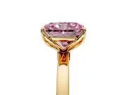 Solitaire Engagement Ring Setting for Fancy Pink Radiant Cut Center with Thin Rounded Plain Band and Prong Head in Yellow Gold