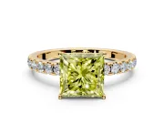 Solitaire Engagement Ring Setting for Fancy Yellow Princess Cut Center with Large Accent Band and Prong Head in Yellow Gold