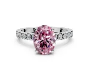 Solitaire Engagement Ring Setting for Fancy Pink Oval Center with Fine Pave Band and Claw Prong Head in Sterling Silver