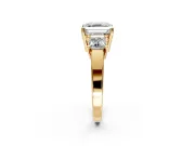3 Stone Engagement Ring Setting for Asscher Cut Center with Matching Side Accents and Prong Head in Yellow Gold