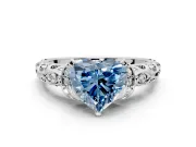 Solitaire Engagement Ring Setting for Fancy Blue Heart-Shaped Center with Filigree Band and Prong Head in Sterling Silver