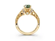Solitaire Engagement Ring Setting for Fancy Green Oval Center with Filigree Accent Basket and Prong Head in Yellow Gold