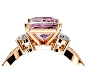 3 Stone Engagement Ring Setting for Fancy Pink Princess Cut Center with Pave Twist Band and Prong Head in Rose Gold