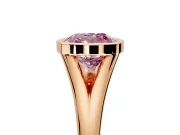 Solitaire Engagement Ring Setting for Fancy Pink Cushion Cut Center with V Split Shank and Bezel Head in Rose Gold