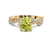 Solitaire Engagement Ring Setting for Fancy Yellow Radiant Cut Center with Bar-Station Pave Twist and Prong Head in Yellow Gold