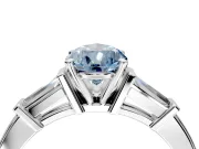 3 Stone Engagement Ring Setting for Fancy Blue Pear-Shaped Center with Channel Baguette Accents and Prong Head in Sterling Silver