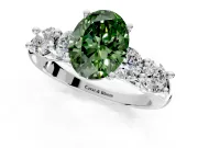 5 Stone Engagement Ring Setting for Fancy Green Oval Center with Graduated Accents and Prong Head in Sterling Silver