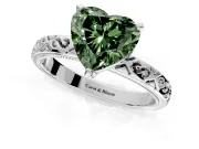 Solitaire Engagement Ring Setting for Fancy Green Heart-Shaped Center with Scrollwork Band and Prong Head in Platinum