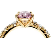 Solitaire Engagement Ring Setting for Fancy Pink Pear-Shaped Center with Trailing Leaf Accent Band and Prong Head in Yellow Gold