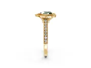 Halo Engagement Ring Setting for Fancy Green Heart-Shaped Center with Milgrain Pave Band and Bezel Head in Yellow Gold