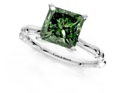 Solitaire Engagement Ring Setting for Fancy Green Princess Cut Center with Bamboo Band and Prong Head in Sterling Silver