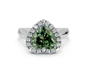 Halo Engagement Ring Setting for Fancy Green Heart-Shaped Center with Square Band and Prong Head in Sterling Silver