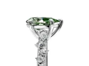 Solitaire Engagement Ring Setting for Fancy Green Pear-Shaped Center with Trailing Leaf Accent Band and Prong Head in Sterling Silver