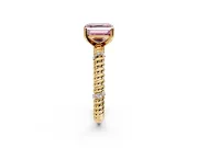 Rope Engagement Ring Setting for Fancy Pink Asscher Cut Center with Accent Shoulders and Prong Head in Yellow Gold