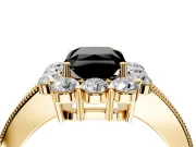 Halo Engagement Ring Setting for Fancy Black Radiant Cut Center with Milgrain Channel Band and Prong Head in Yellow Gold