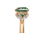 Hidden Halo Engagement Ring Setting for Fancy Green Princess Cut Center with Plain Rounded Band and Prong Head in Rose Gold
