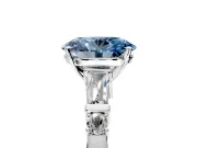Bar-Set Engagement Ring Setting for Fancy Blue Oval Center with Tapered Baguette Accents and Prong Head in White Gold