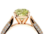 Solitaire Engagement Ring Setting for Fancy Yellow Cushion Cut Center with Multi-Row Accents and Prong Head in Rose Gold