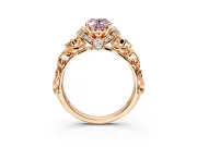 Solitaire Engagement Ring Setting for Fancy Pink Oval Center with Filigree Band and Prong Head in Rose Gold