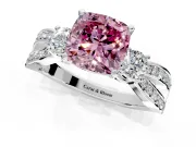 3 Stone Engagement Ring Setting for Fancy Pink Cushion Cut Center with Pave Twist Band and Prong Head in Sterling Silver