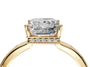 Hidden Halo Engagement Ring Setting for Princess Cut Center with Wide Flat Plain Band and Prong Head in Yellow Gold