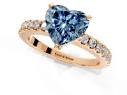 Solitaire Engagement Ring Setting for Fancy Blue Heart-Shaped Center with Single Row Accent Band and Prong Head in Rose Gold