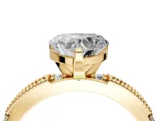 Solitaire Engagement Ring Setting for Heart-Shaped Center with Milgrain-Edged Pave Band and Prong Head in Yellow Gold