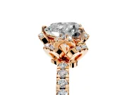 Halo Engagement Ring Setting for Heart-Shaped Center with Openwork Halo, Pave Band and Prong Head in Rose Gold