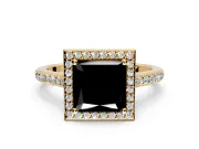 Halo Engagement Ring Setting for Fancy Black Princess Cut Center with Pave Accents, Heart Basket and Prong Head in Yellow Gold