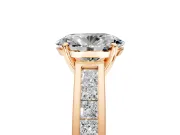 Solitaire Engagement Ring Setting for Oval Center with Princess Cut Channel Band and Prong Head in Rose Gold
