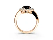 Halo Engagement Ring Setting for Fancy Black Round Cut Center with Milgrain Channel Band and Prong Head in Rose Gold